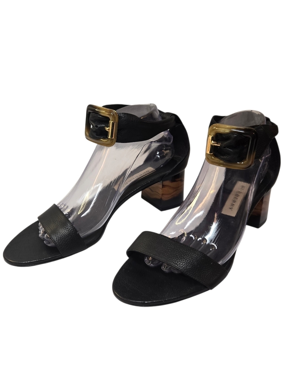 Authentic Burberry leather sandals with block heel and ankle strap - Size 9